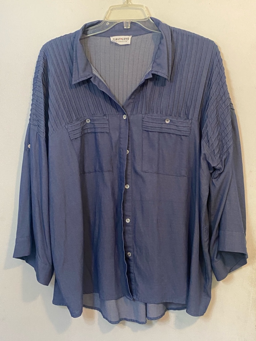 First Love Blue Button-Front Pleated Yoke Shirt